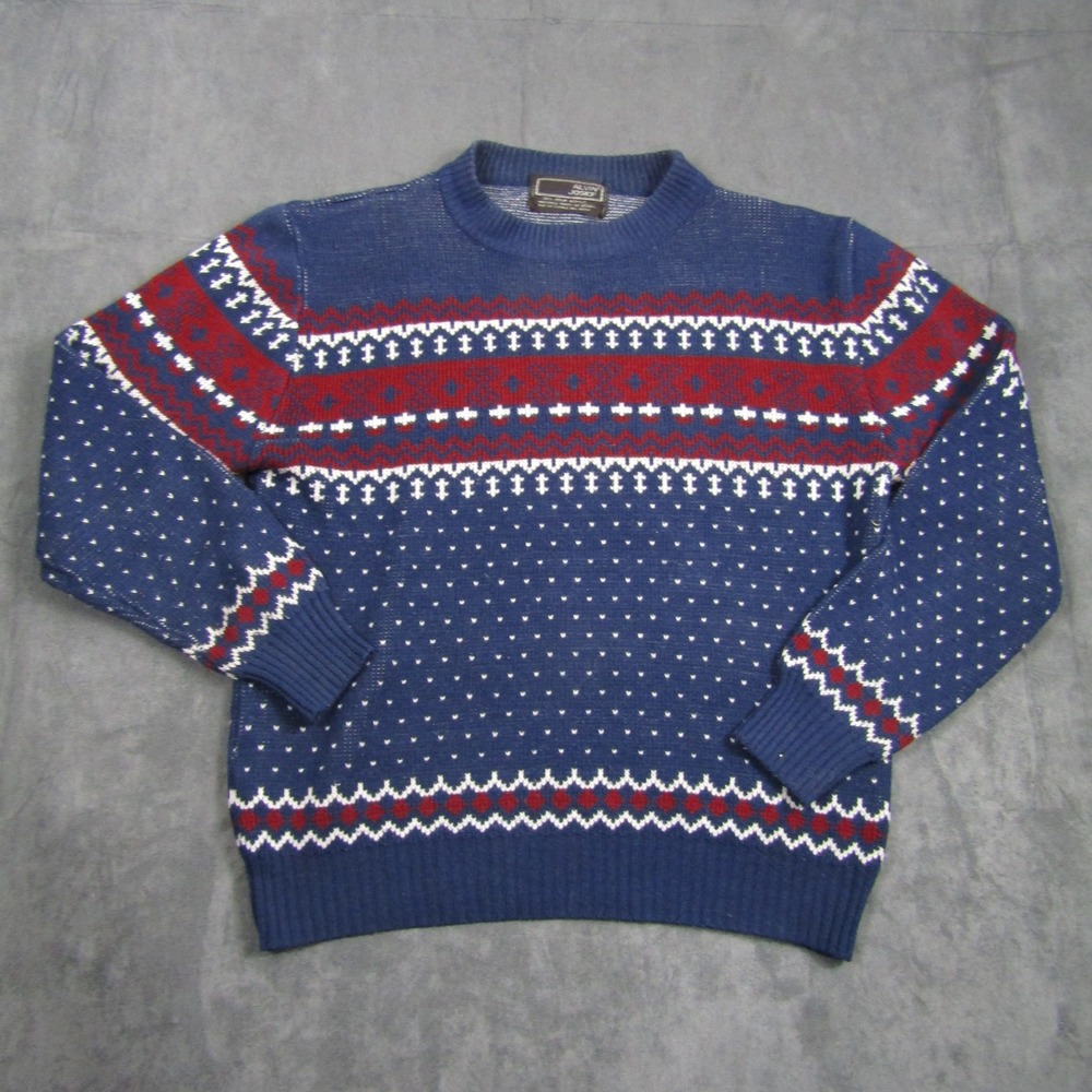 Alvin Josef Sweater Mens Large Blue Vintage Fair Isle Nordic Knit Acrylic 00517